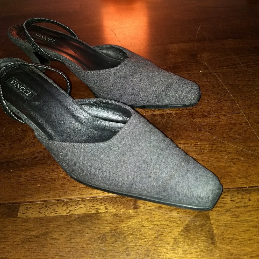 Vincci gray flannel sq pointed toe slingback 8